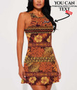 Women's Casual Sleeveless Dress - Hibiscus Tribal Fabric Abstract Vintage A7 | 1stIreland