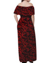 Women's Off Shoulder Long Dress - Vintage Floral Simple and Delicate Red A7