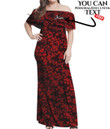 Women's Off Shoulder Long Dress - Vintage Floral Simple and Delicate Red A7 | 1stIreland