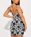 Women's Bodycon Dress - Simple Black and White Flowers A7