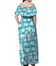Women's Off Shoulder Long Dress - Tropical Beach Palm And Hibiscus A7