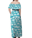 Women's Off Shoulder Long Dress - Tropical Beach Palm And Hibiscus A7