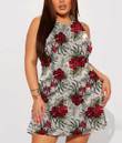 Women's Casual Sleeveless Dress - Tropical Vintage Red Hibiscus Flower A7