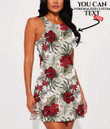 Women's Casual Sleeveless Dress - Tropical Vintage Red Hibiscus Flower A7 | 1stIreland