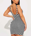 Women's Bodycon Dress - Black And White Abstract Square Pattern A7