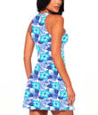 Women's Casual Sleeveless Dress - Cyan Tropical Hibiscus Flowers A7