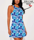 Women's Casual Sleeveless Dress - Cyan Tropical Hibiscus Flowers A7 | 1stIreland
