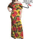 Women's Off Shoulder Long Dress - Tropical Flowers And Palm Leaves A7 | 1stIreland