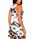Women's Casual Sleeveless Dress - Black And White Hibiscus Floral A7