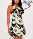 Women's Casual Sleeveless Dress - Black And White Hibiscus Floral A7 | 1stIreland