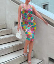 Women's Bodycon Dress - Colorful Hibiscus Flower With Monstera A7