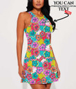 Women's Casual Sleeveless Dress - Colorful Hibiscus Flower With Monstera A7 | 1stIreland