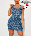 Women's Bodycon Dress - Youngful White Flowers and Navy Blue Very Harmonious Combination A7 | 1stIreland