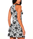 Women's Casual Sleeveless Dress - Simple Black and White Flowers A7