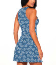 Women's Casual Sleeveless Dress - Youngful White Flowers and Navy Blue Very Harmonious Combination A7
