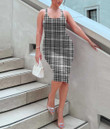 Women's Bodycon Dress - Scott Black White Modern Tartan A7