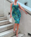 Women's Bodycon Dress - Turquoise And Green Tropical Leaves A7