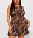 Women's Casual Sleeveless Dress - Hawaiian Style Tribal Motif Fabric A7