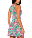 Women's Casual Sleeveless Dress - Colorful Hibiscus Flower With Tropical Leaf Seamless A7
