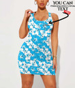 Women's Bodycon Dress - Natural Blue and White Hibiscus A7 | 1stIreland