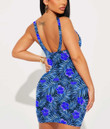 Women's Bodycon Dress - Tropical Palm Leaves And Hibiscus Blue A7