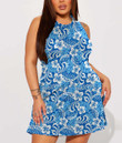 Women's Casual Sleeveless Dress - Tropical Blue Abstract Repeat Pattern A7