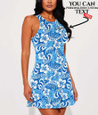 Women's Casual Sleeveless Dress - Tropical Blue Abstract Repeat Pattern A7 | 1stIreland