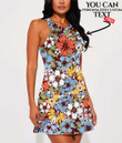 Women's Casual Sleeveless Dress - Tropical Seamless Flowers And Palm Leaves A7 | 1stIreland