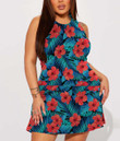 Women's Casual Sleeveless Dress - Tropical Flowers With Palm Leaves A7