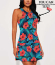 Women's Casual Sleeveless Dress - Tropical Flowers With Palm Leaves A7 | 1stIreland