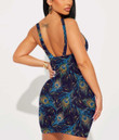 Women's Bodycon Dress - Embroidery Peacock Feathers Seamless A7