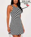 Women's Casual Sleeveless Dress - Black And White Abstract Square Pattern A7 | 1stIreland
