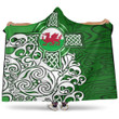 1stireland Hooded Blanket -  Wales Celtic - Welsh Dragon Flag with Celtic Cross Hooded Blanket | 1stireland

