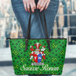 Ireland Wybrants Irish Family Crest Leather Tote Bag - Pretty Green Plaid Irish Shamrock A7