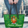Ireland Yarner Irish Family Crest Leather Tote Bag - Pretty Green Plaid Irish Shamrock A7