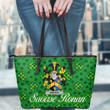 Ireland Wright Irish Family Crest Leather Tote Bag - Pretty Green Plaid Irish Shamrock A7