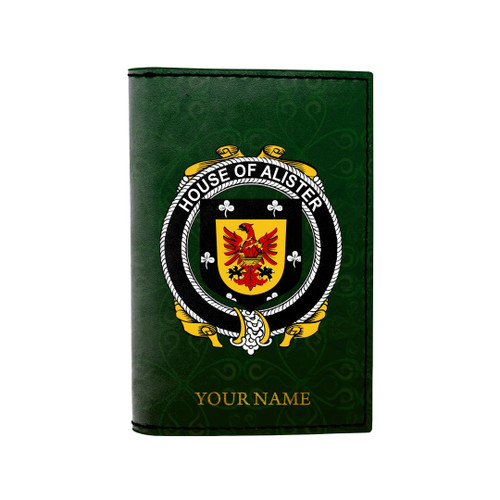 (Laser Personalized Text) Alister or McAlister Family Crest Minimalist Wallet K6