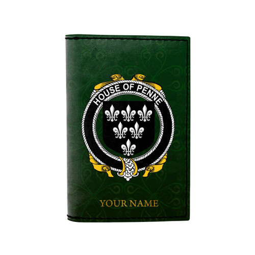 (Laser Personalized Text) Penne or Penn Family Crest Minimalist Wallet K6