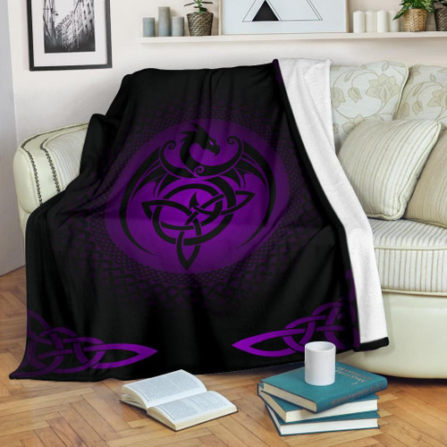 Celtic Premium Blanket  - Celtic Dragon - Purple - J0