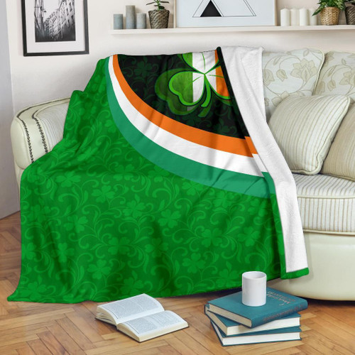 Ireland Celtic Premium Blanket - Irish Flag with Shamrock Patterns - BN18