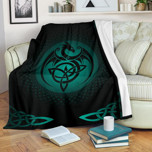Celtic Premium Blanket  - Celtic Dragon - Turquoise - J0
