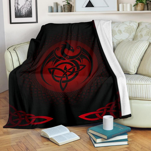Celtic Premium Blanket  - Celtic Dragon - Red - J0