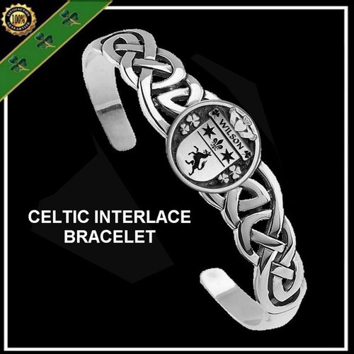 Wilson Irish Coat of Arms Disk Cuff Bracelet - Sterling Silver TH5