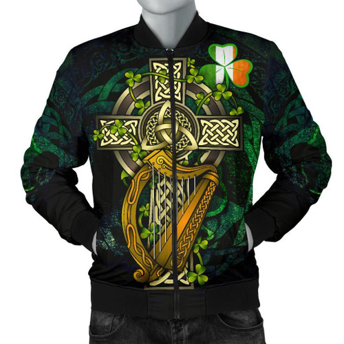 Ireland Celtic Men's Bomber Jacket  - Ireland Coat Of Arms with Celtic Cross - BN18