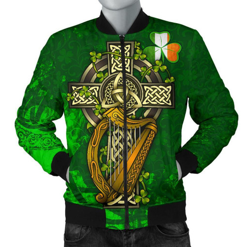 Ireland Celtic Men's Bomber Jacket  - Ireland Coat Of Arms with Shamrock Patterns - BN18