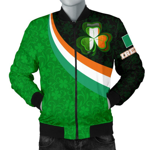 Ireland Celtic Men's Bomber Jacket - Irish Flag with Shamrock Patterns - BN18