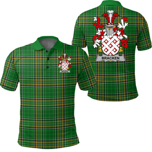 Bracken or O'Bracken Family Crest Ireland Polo Shirt - Irish National Tartan A7