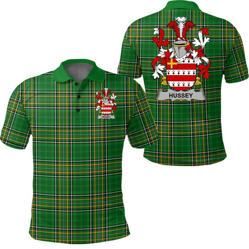 Hussey or O'Hosey Family Crest Ireland Polo Shirt - Irish National Tartan A7