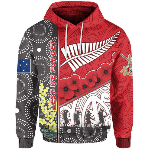 Anzac Day - Lest We Forget Hoodie Australia Indigenous and New Zealand Maori - Red K13