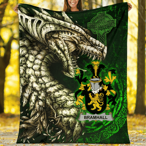 1stIreland Ireland Premium Blanket - Bramhall Family Crest Blanket - Dragon Claddagh Cross A7